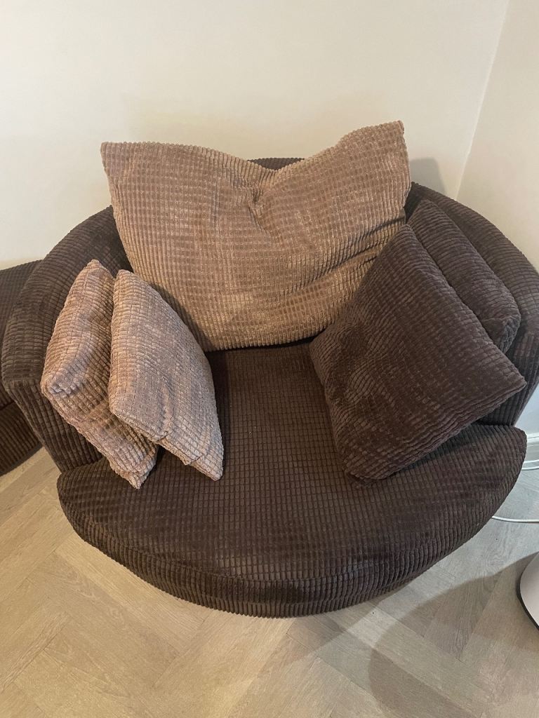 Sofa, cuddle chair and foot stool (free)