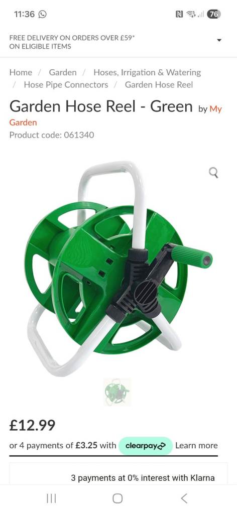 The Range small green hosepipe reel garden storage brand new