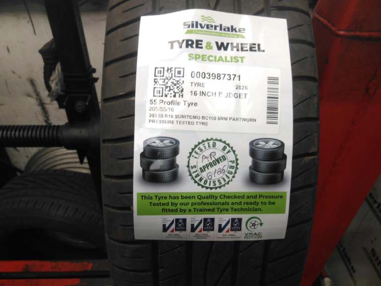 205 55 R16 Sumitomo Bc100 6mm Partworn Pressure Tested Tyre