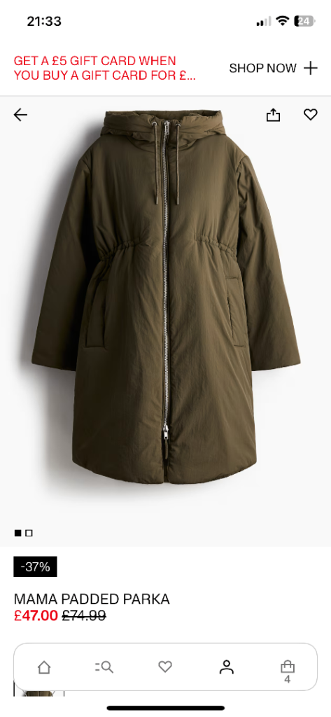 H&M Green Pregnancy Parka Coat 
