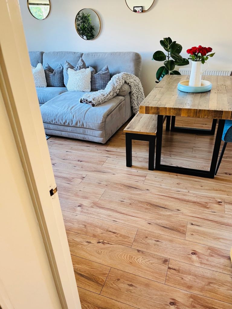 Dining table with two chairs and bench 