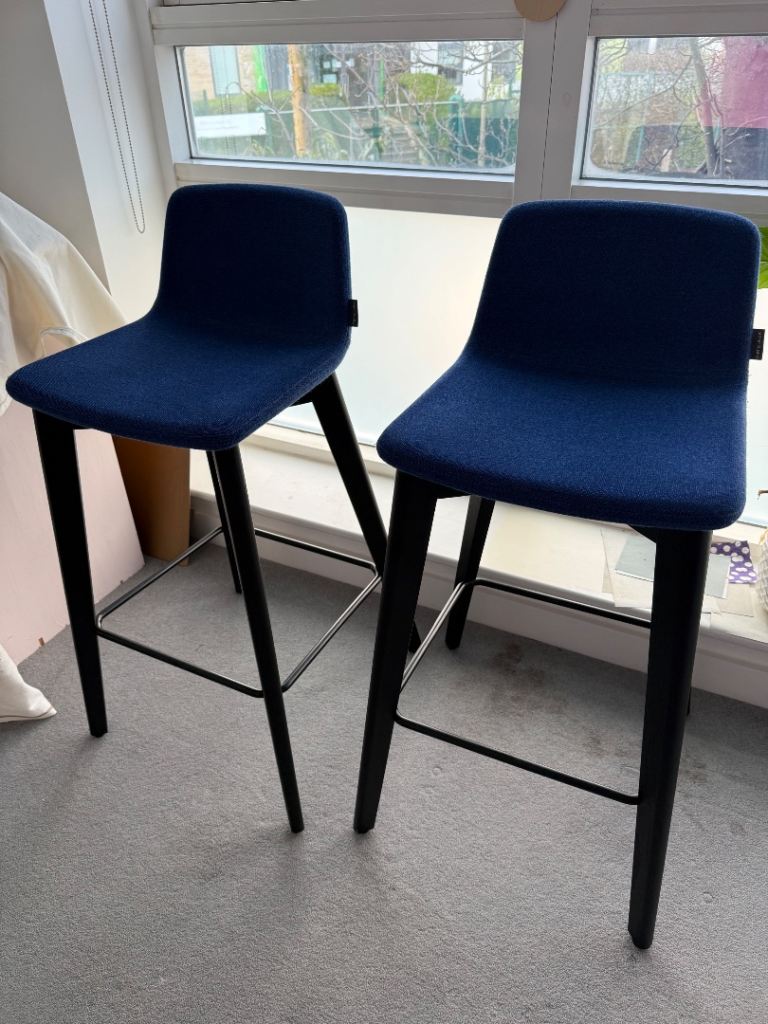 Pair of Blue Fabric Bar Stools - like new