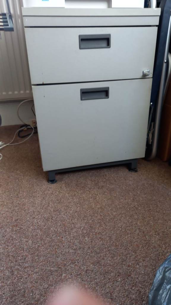 Sturdy Grey Metal 2-Drawer Filing Cabinet - Good Condition