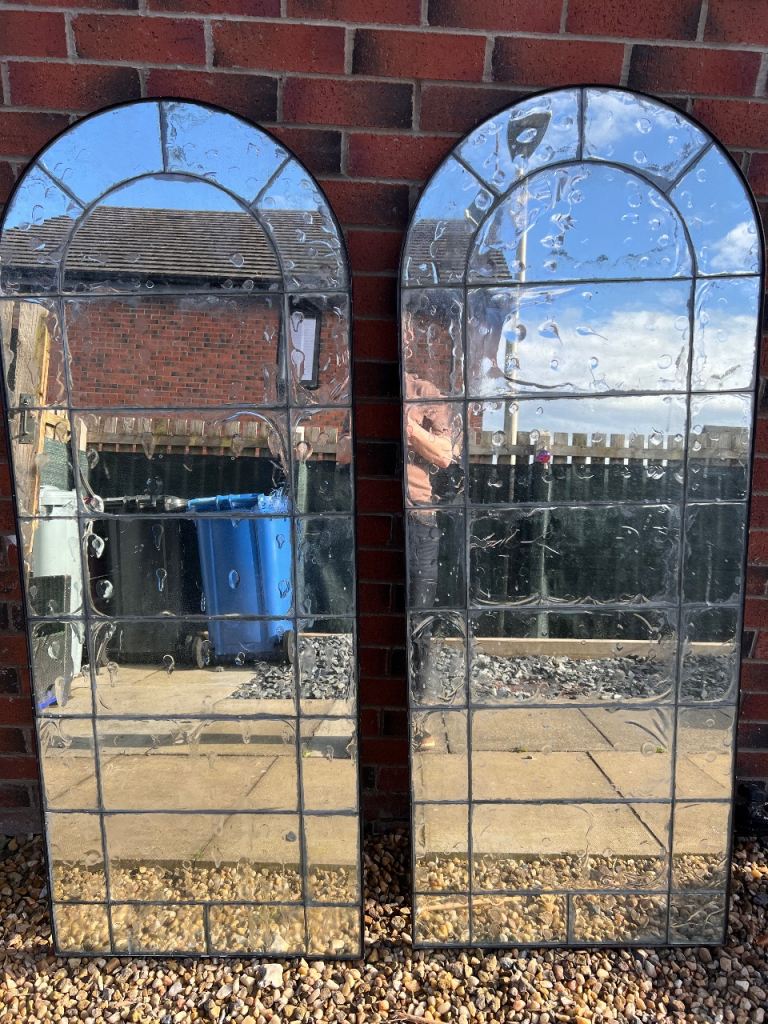 2 x Black framed Arched garden mirrors 18x 85cm