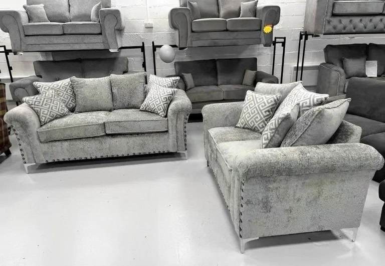 GREY Velvet 2-Seater Sofa – LIKE NEW Condition