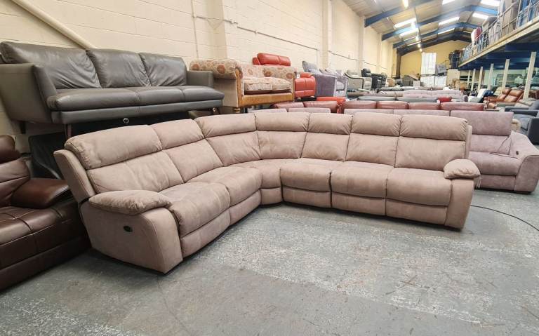 Ex-display Moreno mink saddle fabric electric recliner corner sofa