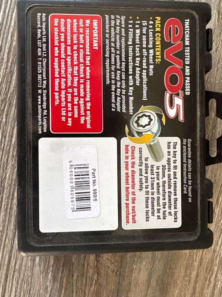 Evo5 Locking Wheel Nuts Set - Thatcham Tested
