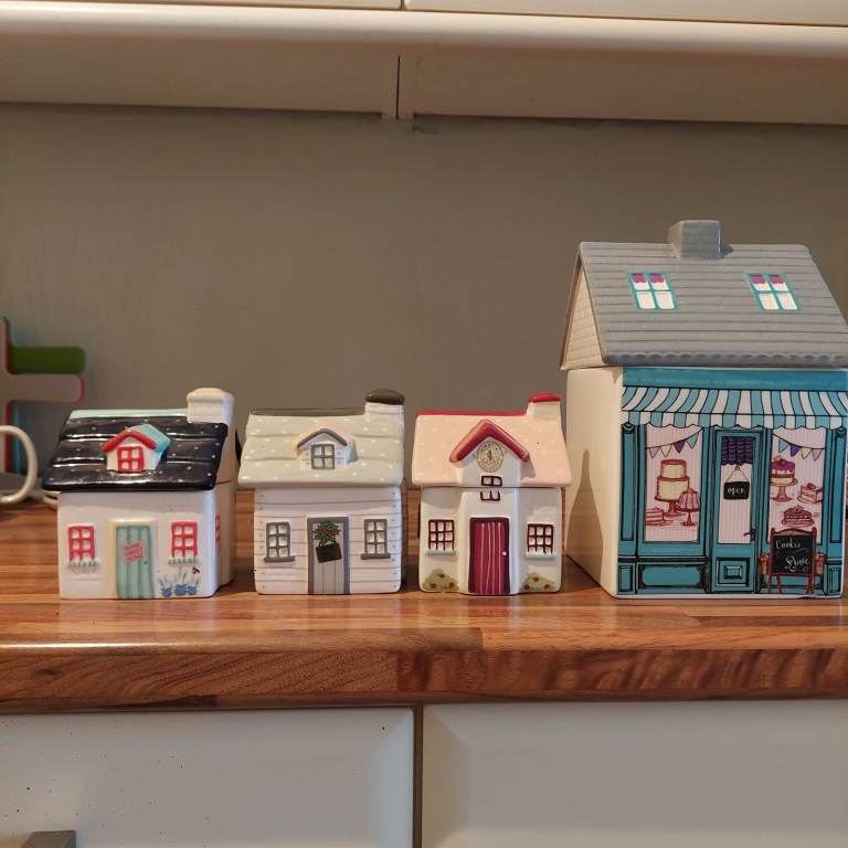 Ceramic Houses for storing tea coffee sugar and biscuits - excellent condition