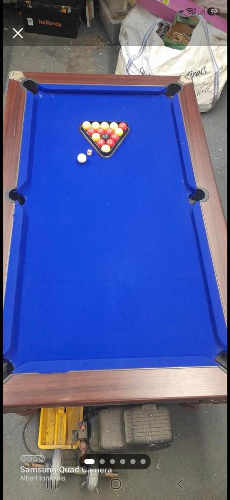 Good Condition Slate Bed Pub style Pool Table - 6x3ft, Blue Felt