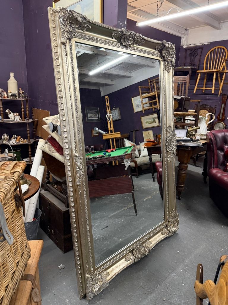 Large Ornate Silver Framed Bevel Edge Mirror – 6ft x 4ft – Statement Piece