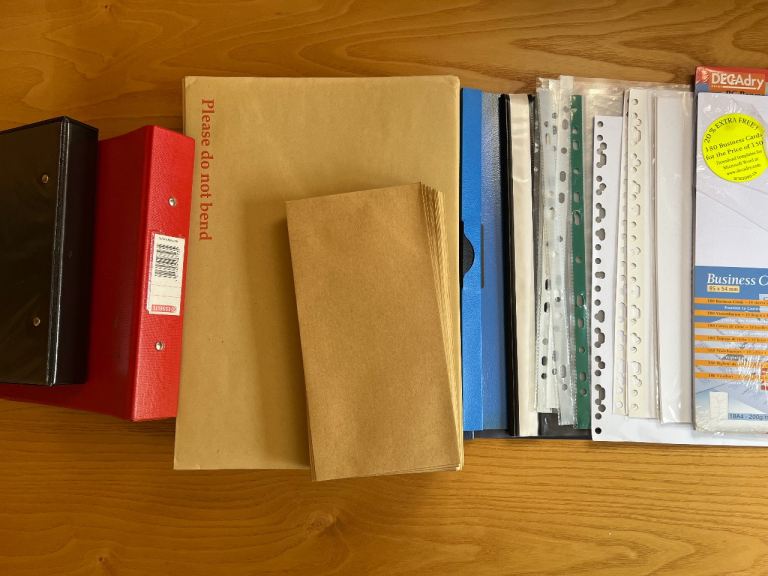 Stationary items- A4 card envelopes, DL envelopes, sleeves, business card print paper