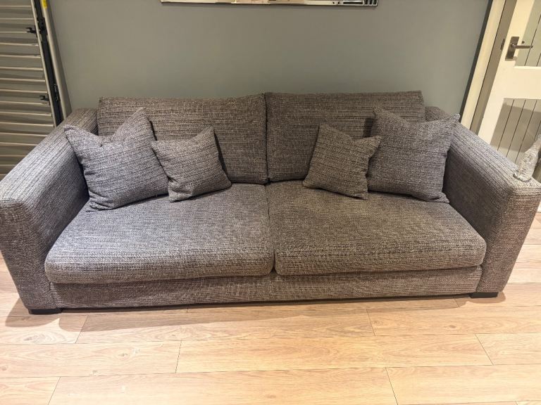 Good Condition Grey Fabric Sofa with Scatter Cushions