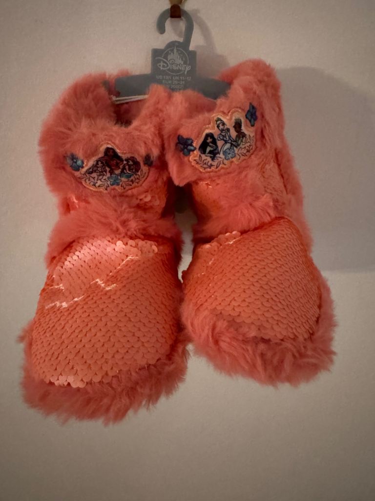 image for New Girls Disney Princess Pink Sequin Slipper Boots Uk 11-12