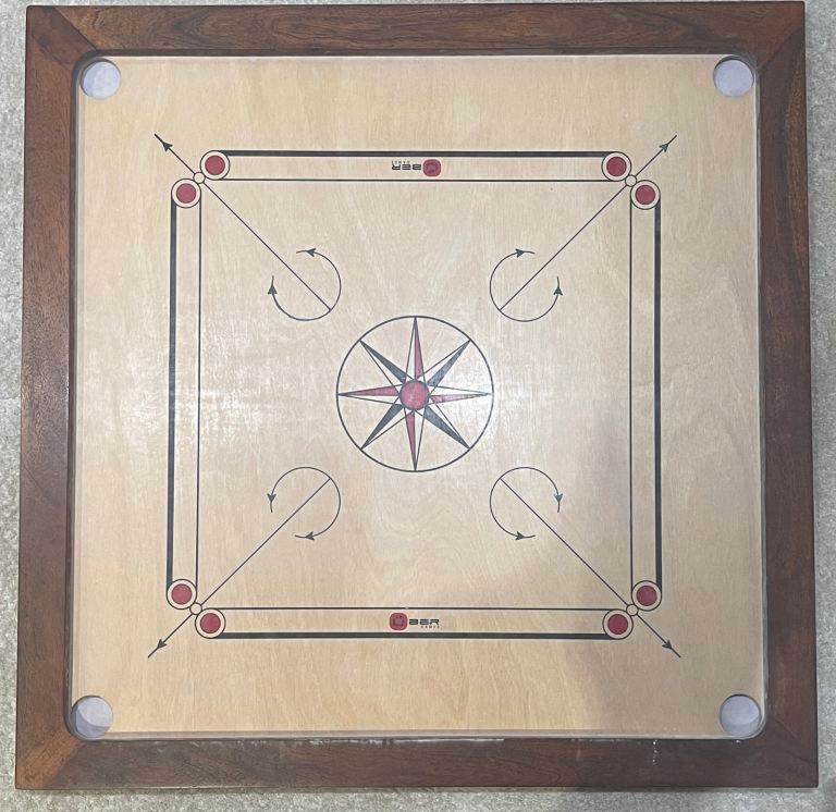 Uber 33”x33” Carrom Board with 2 Strikers, Complete Coins, 2 Powder & Cover