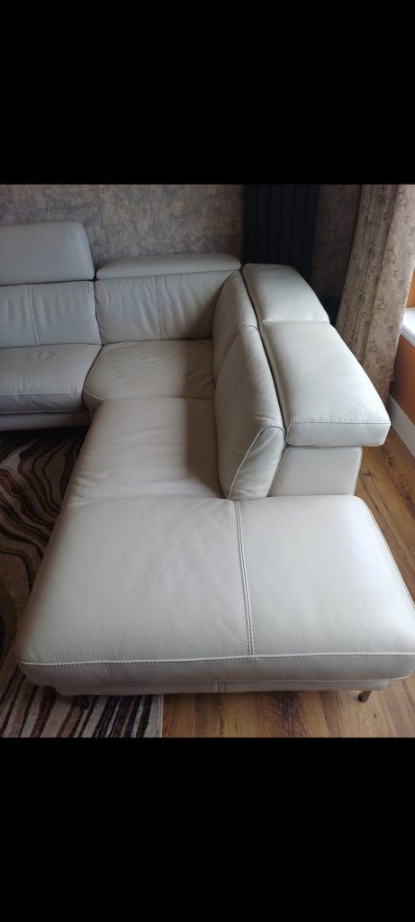 Cream Real Leather Corner Sofa with Recliner Section