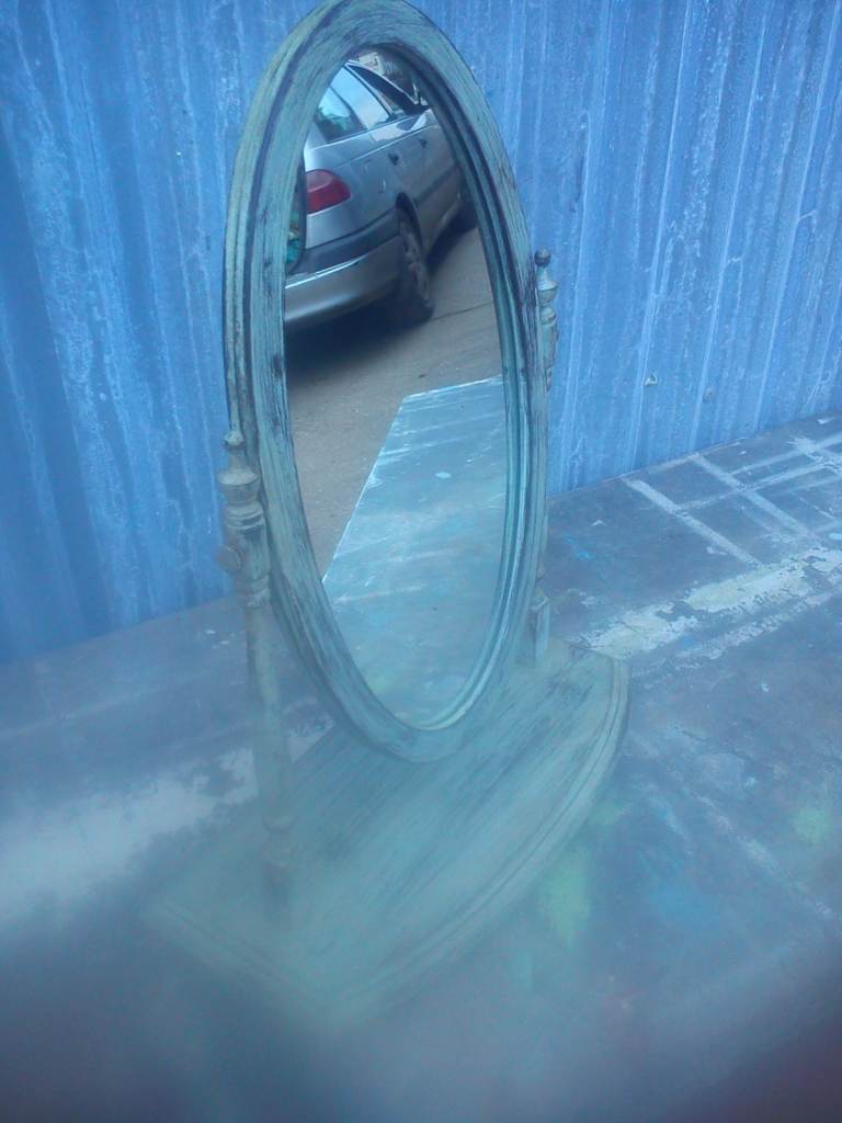 Upcycled, vintage, shabby chic, hardwood swing mirror.
