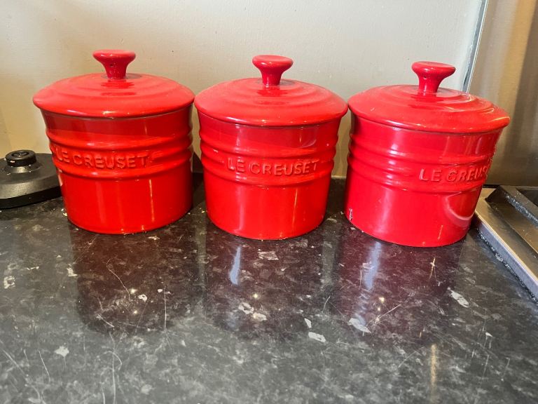 Le Creuset Red Canisters - Set of 3, Good Condition