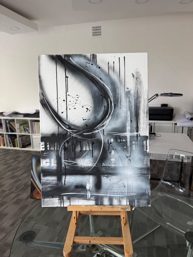 Black & White Abstract Painting / Modern Minimalist Wall Art