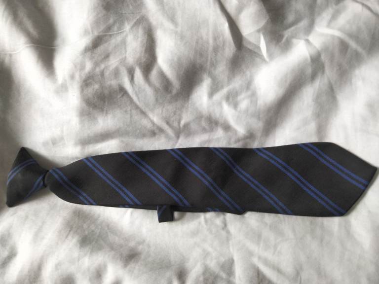 EDA Twickenham school TIE & SCARF Co Black Tie with Blue Stripes – Good Condition