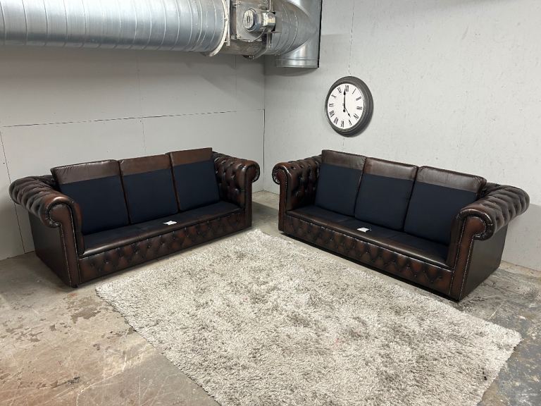 PAIR OF CHESTERFIELD 3 SEATER CLUB SOFAS DELIVERY AVAILABLE 