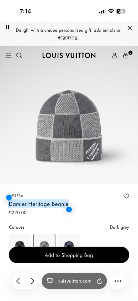 Louis Vuitton Damier Heritage Beanie