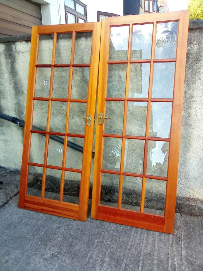 Wooden French Doors with Glass Panels – Good Condition
