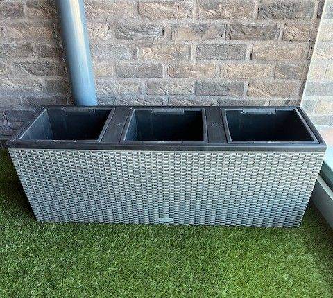 2x Lechuza Trio Cottage 30 Woven Rectangular Planters – Grey (100 x 32 cm)