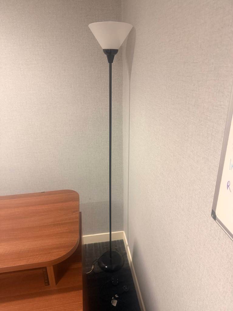Black Floor Lamp with White Shade – Good Condition
