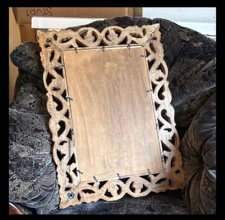 Carved Brown Wood Framed Rectangular Wall Mirror Vertical Horizontal ...