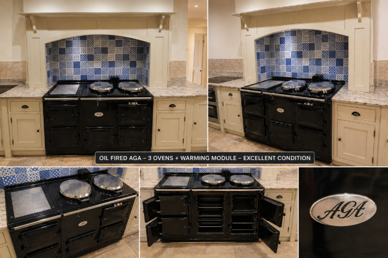 Oil Fired AGA Cooker, 3 Ovens + Warming Module, Black, Excellent Condition