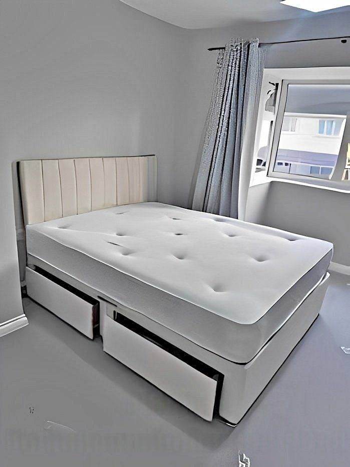 Grey Panel Divan Double Bed with Mattress and Storage - Pay on Delivery