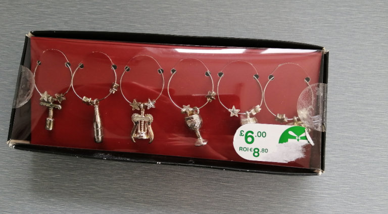 6 Silver Plated Wine Glass Charms in Box.