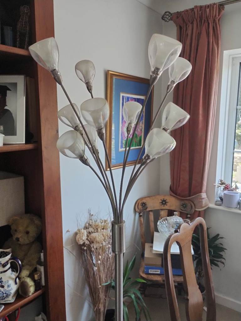 Modern Silver Floor Lamp with Multiple Lights – Good Condition