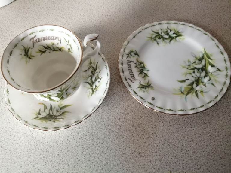 ROYAL ALBERT FLOWER OF THE MONTH JANUARY TRIO SET EX CONDITION SOUTHSEA PO5 2RE
