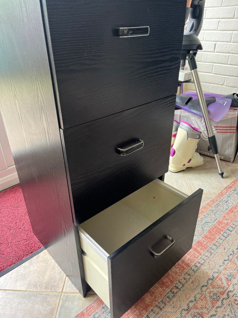Black Wood Effect 3-Drawer Filing Cabinet