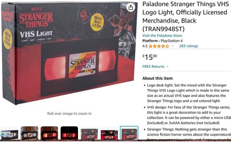  Stranger things VHS logo light. Official merchandise. NEW