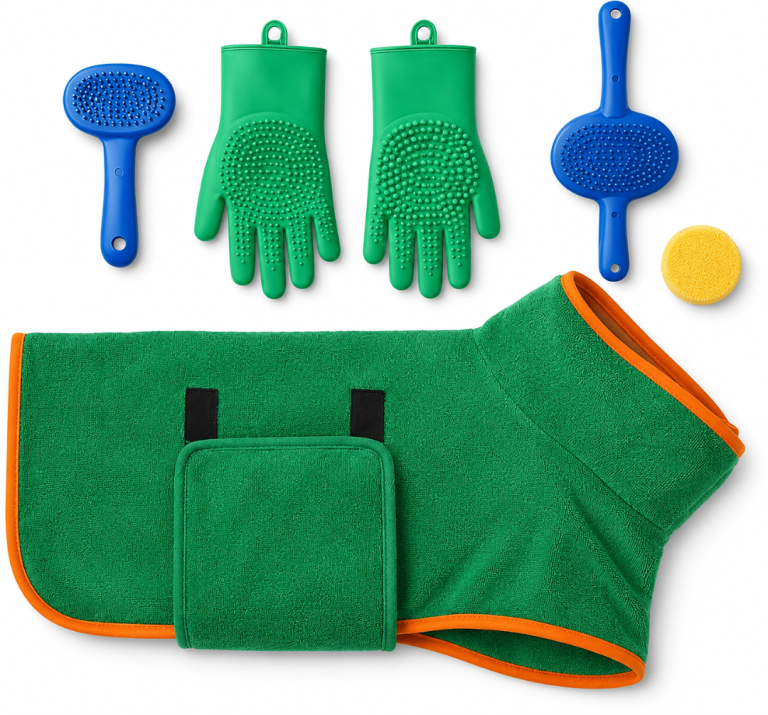 Green Large Dog Bathrobe & Grooming Kit – Microfibre Drying Robe