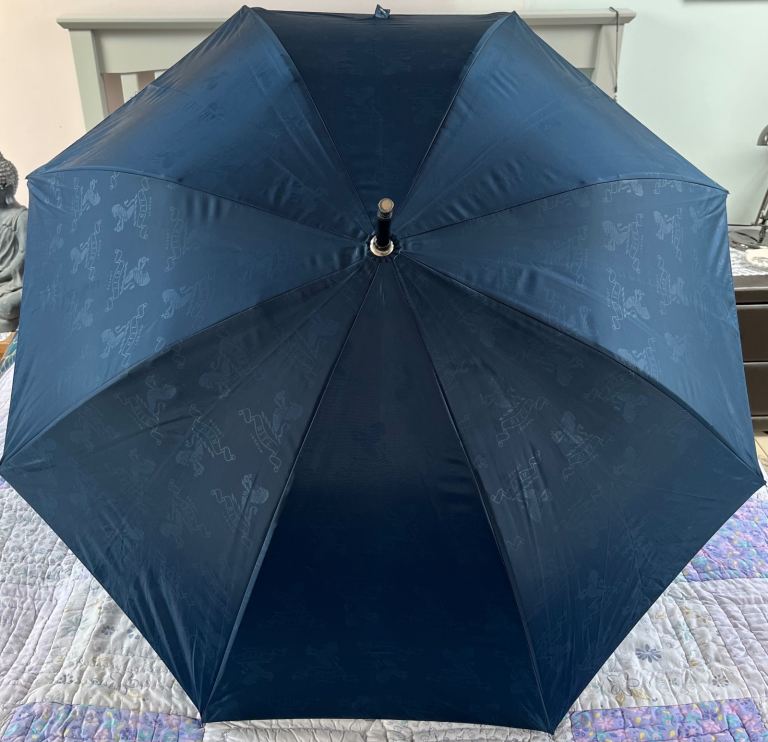 The Ritz Hotel London Silver Plated Lions Head Blue Logo Double Canopy Umbrella