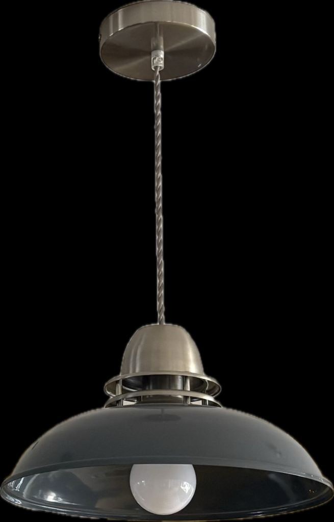 image for 3 grey and steel pendant lights vgc