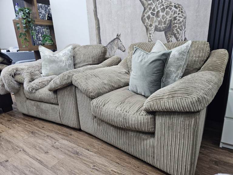 Beige Jumbo Cord Sofa & 2 Chairs 