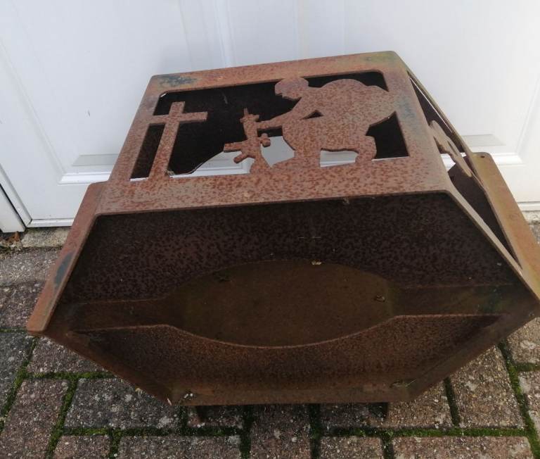 Bespoke outdoor fire pit  Remembrance Soldier & poppies or metal indoor log store