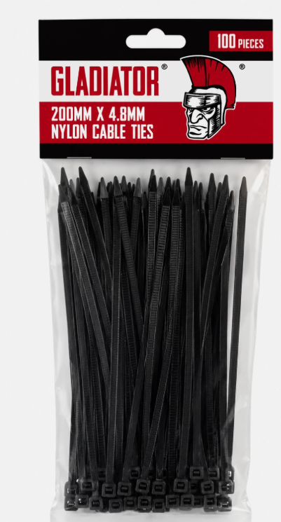 Gladiator Nylon Cable Ties 200MM X 4.8MM for Electrical Installations Pack of 2