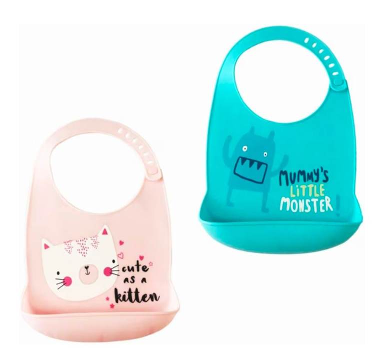 Treer Baby Silicone Bibs 2 Pack Waterproof Adjustable Food Catcher Pocket