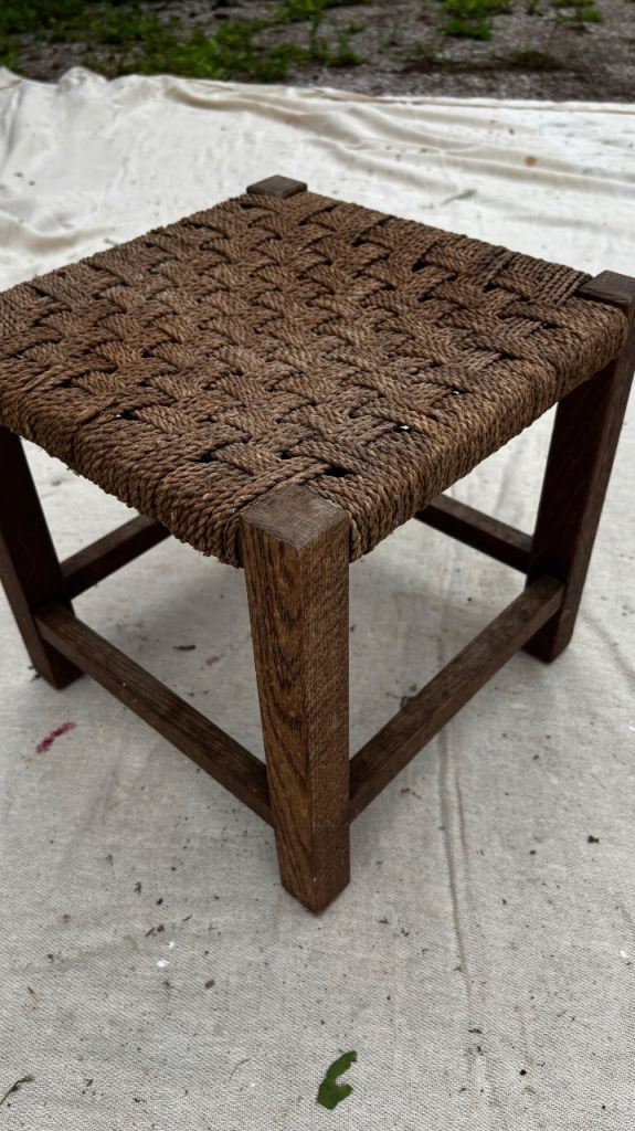 Rustic Wooden Stool with Woven Seat