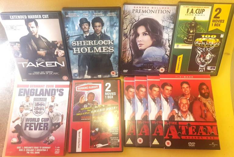 Joblot of Dvds, A Team Boxset, Taken, Sherlock Holmes, Football