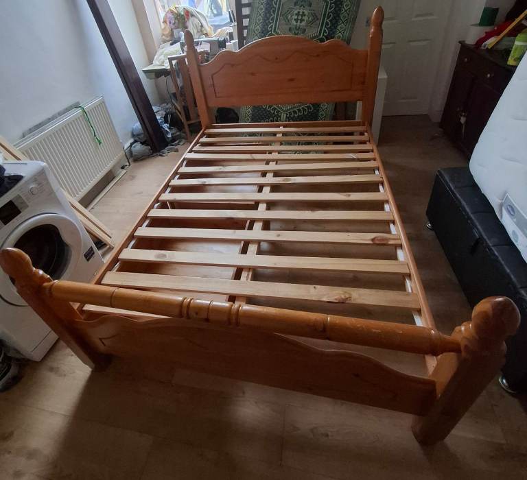 DELIVERY AVAILABLE ✅️ Double Solid Pine Wooden Bed Frame With 2 Drawers + Mattress 