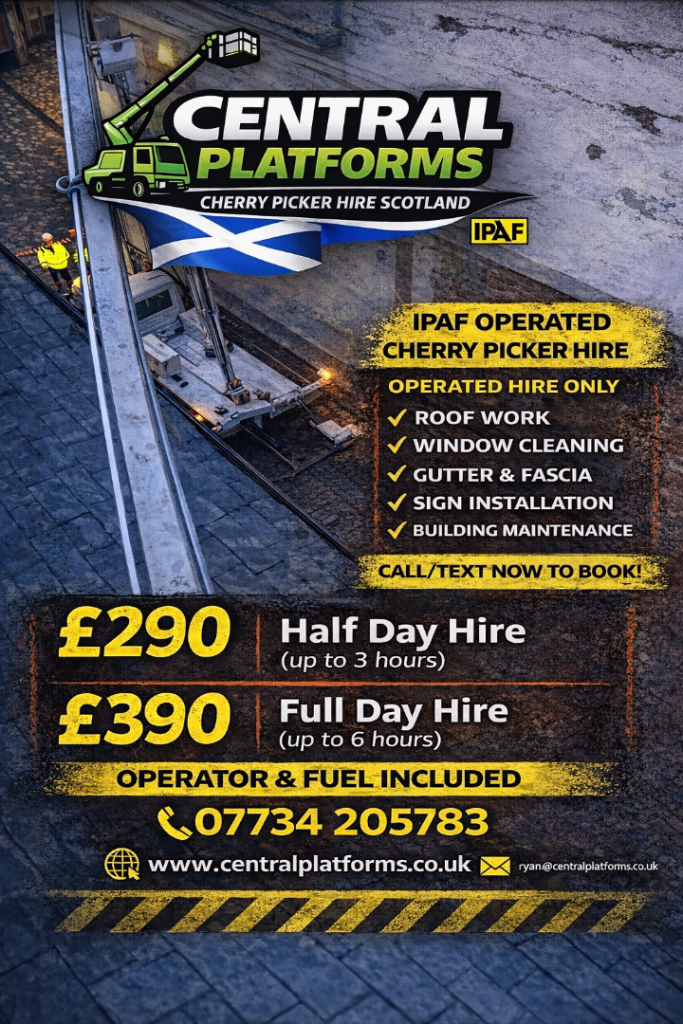 Cherry picker hire with operator Central Scotland 