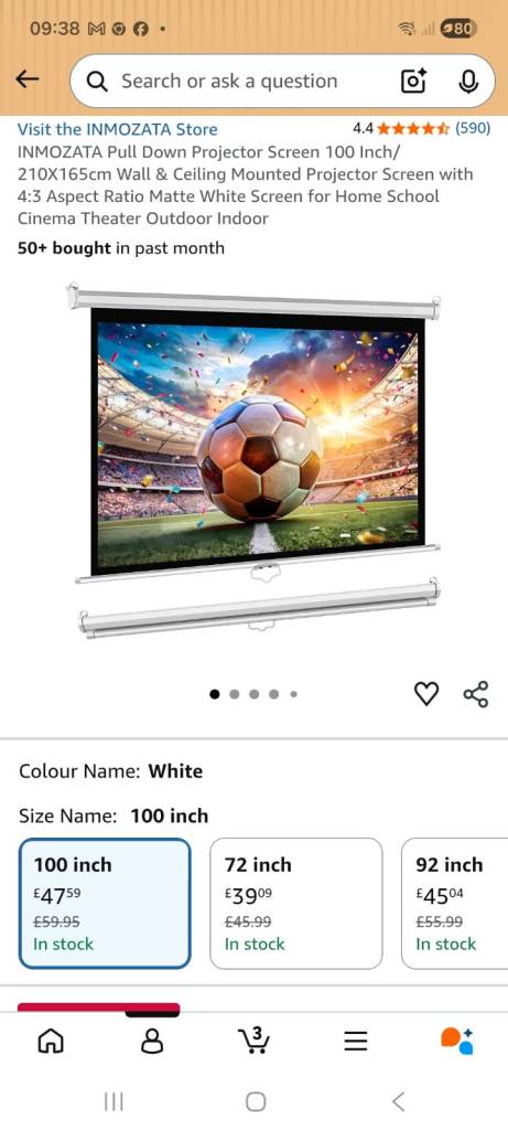 INMOZATA 100-inch Pull Down Projector Screen – New