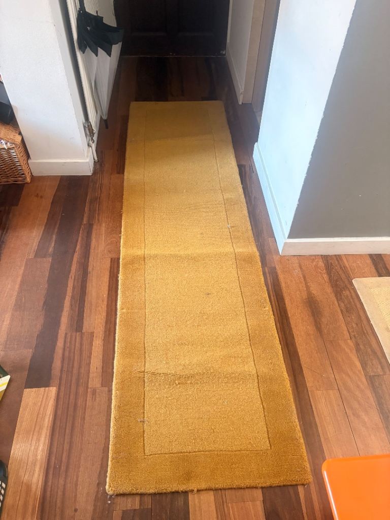 FREE Mustard Yellow Wool Handloom Runner Rug 60x230cm