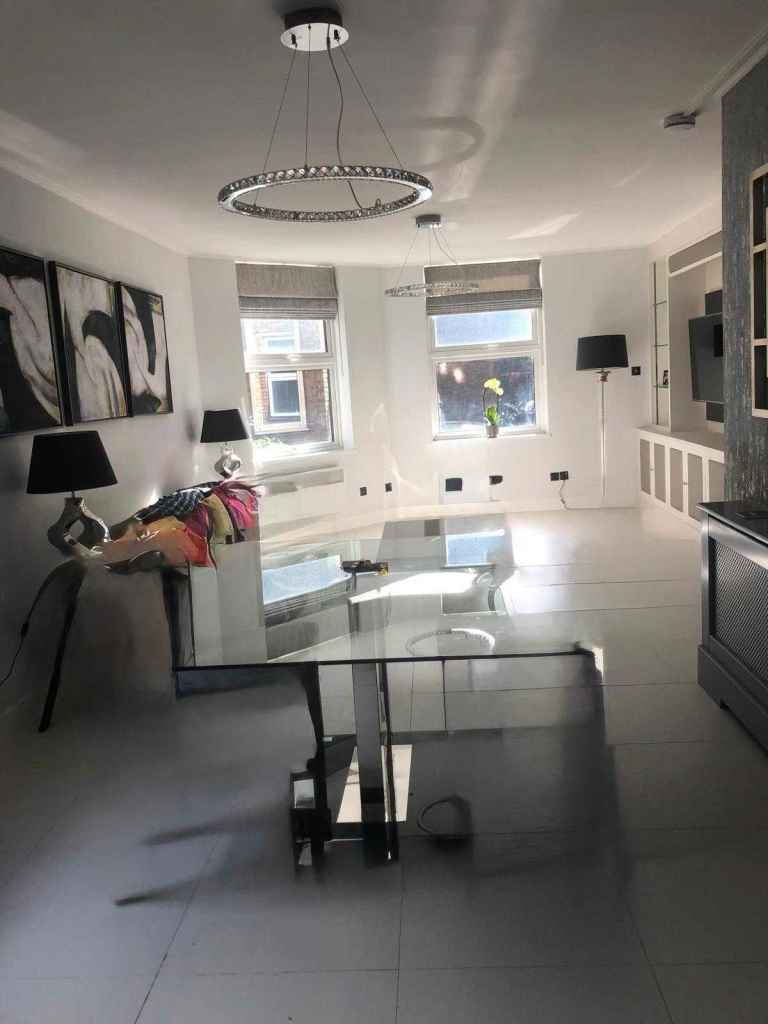 DWELL Glass Dining Table Seats 6 VGC Very Well Made Top Quality Glass Table - Dismantles Hardly Used